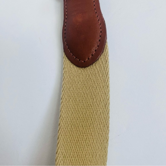 Mens Orvis belt size 42” fabric and leather belt brass buckle khaki and brown - Picture 4 of 11